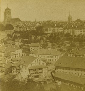 Switzerland Bern panorama Old Photo Stereoview 1870
