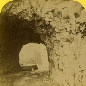 Switzerland Brunnen Road Tunnel Mountain Old Photo Stereoview B.K. 1880