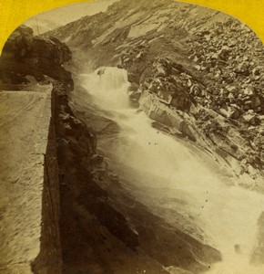 Suisse cascade au pont du Diable Ancienne Photo Stereo Gabler 1870