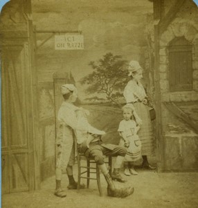 France Scene de Genre Distracted Barber Children Old Photo Stereoview B.K. 1860