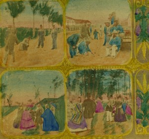 France 4 Scenes de jeux Ancienne Photo Stereo 1860