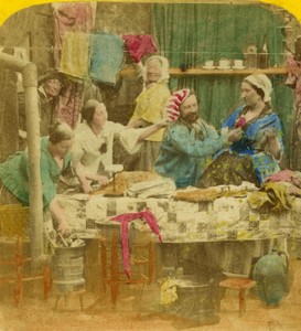 France Scene de Genre atelier de nettoyage buanderie? Ancienne Photo Stereo Jouvin 1860