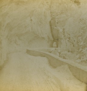 France Vercors Goulets road Winter scene Old Photo Stereo Peyrouze 1870