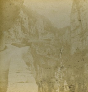 France Vercors Cascade des Grands Goulets Ancienne Photo Stereo Peyrouze 1870