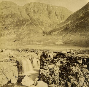 United Kingdom Scotland Glencoe Waterfall Old Photo Stereo Valentine 1870