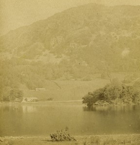 Coleridge Cottage and Nab Scar beyond Rydal Mere Old Photo Stereo 1870