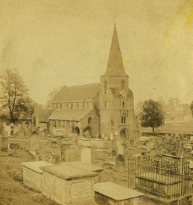 United Kingdom Kenilworth Church cemetery Old Photo Stereo 1870