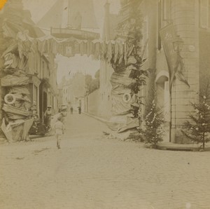 France Bayeux Fete Religieuse Rue Decoree Ancienne Photo Stereo 1890