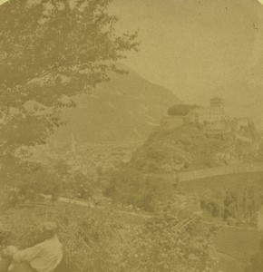 France Lourdes Panorama coté ouest Ancienne Photo Stereo 1890