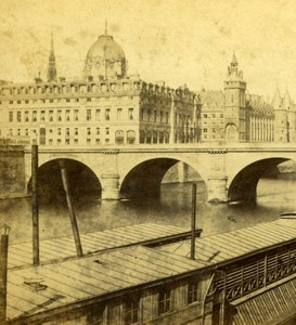 France Paris Pont au Change Tribunal de Commerce Conciergerie Old Photo 1870