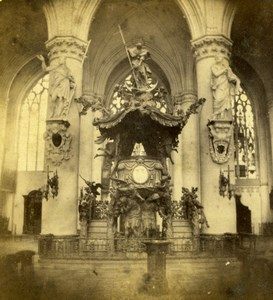 Belgium Brussels St Gudula Cathedral Baroque Pulpit Old Photo Stereoview 1870