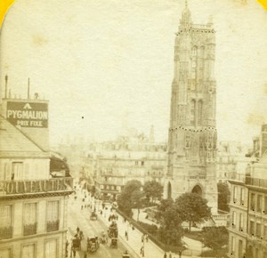 France Paris Tour Saint Jacques Pygmalion Jouvin Tissue Stereoview Photo 1870