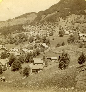 Switzerland Alps Wengen Panorama old Gabler Stereoview Photo 1885