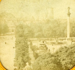 France Paris ? Garden Colonne Fountain Old Tissue Stereoview Photo 1870