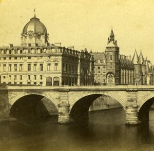 France Paris Tribunal de Commerce Seine Bridge Old Stereoview Photo 1860