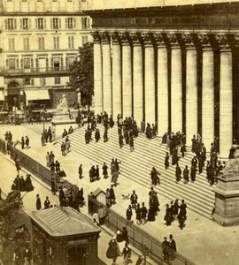 France Paris Place de la Bourse Stock Exchange Crowd Old Stereoview Photo 1860