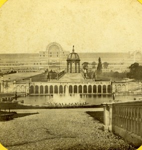 London Crystal Palace & Grounds Fountains Old Stereoview Photo 1860