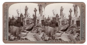 WWI Cemetery Damaged Tombs Old Realistic Travels Stereoview Photo 1914-1918