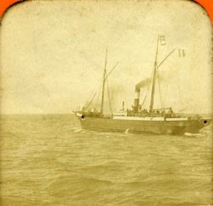 France Steamship Sailboat Bateaux à vapeur Voilier Photo Stereoview Tissue 1870
