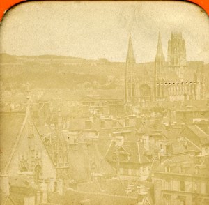 France Rouen panorama towards Saint Ouen Old Photo Stereoview Tissue 1870