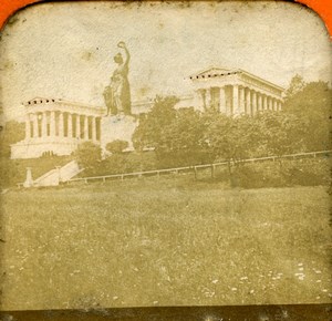 Germany Munich Ruhmeshalle & Bavaria Statue Old Photo Stereoview Tissue 1870