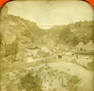 Switzerland Fribourg Gotteron Bridge Galtera Old Photo Stereoview Tissue 1870