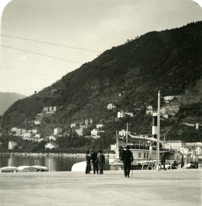 Italy Lake Como Como Boat Brunate Landing Old Stereoview Photo 1900