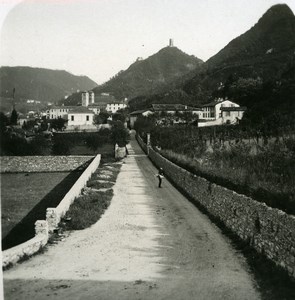 Italy Lake Como Castle Baradello Barbarossa Old Stereoview Photo 1900