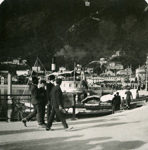 Italy Lake Como Boat landing San Agostino Old Stereoview Photo 1900