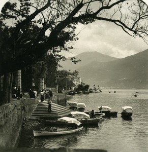 Italy Lake Como Tremezzo Villa Carlotta Boats Old Stereoview Photo 1900