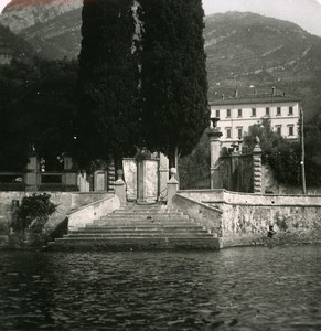 Italy Lake Como Tremezzo Landing Stair Villa Old Stereoview Photo 1900