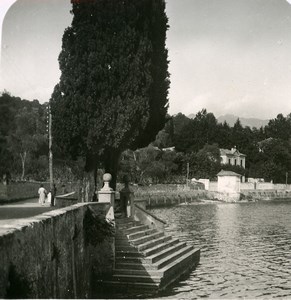 Italy Lake Como Tremezzo Landing Stair Villa Old Stereoview Photo 1900