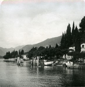 Italy Lake Como Tremezzo view towards Lenno Old Stereoview Photo 1900