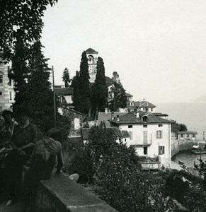 Italy Lake Maggiore Brissago Church Cypress Old Photo Stereoview Possemiers 1920