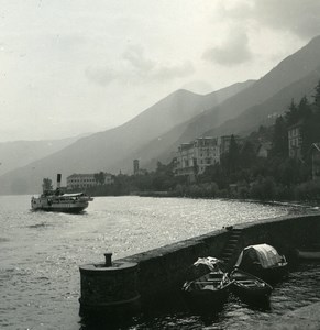 Italy Lake Maggiore Brissago Boat Pier Cannobio Photo Stereoview Possemiers 1920