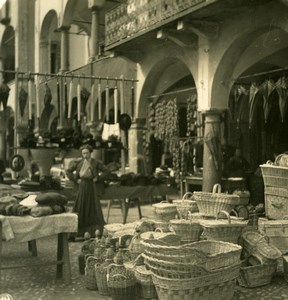 Switzerland Lake Maggiore Locarno Market Wicker Basket NPG Stereoview Photo 1900