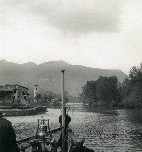 Italy Lake Lugano Stretto di Lavena Ponte Tresa Old Photo Stereoview Wehrli 1900