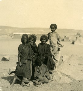 Egypt Aswan Group Bisharin Young Girls Old NPG Stereoview Photo 1900