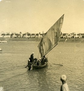 Egypt Aswan Felucca Arab Sailboat Old NPG Stereoview Photo 1900