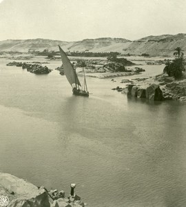 Egypt Aswan Cataracts Sailboat River Nile Old NPG Stereoview Photo 1900