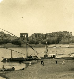 Egypt Aswan Philae Temple of Isis River Nile Old NPG Stereoview Photo 1906