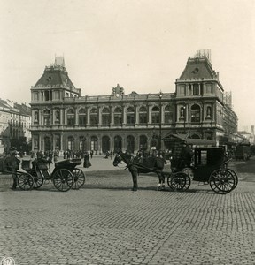 Belgium Brussels North Railway Station Horse Carriages NPG Stereoview Photo 1900