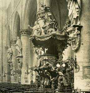 Belgium Brussels Cathedral St. Gudula Pulpit Old NPG Stereoview Photo 1900