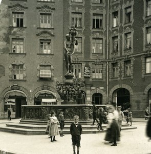 Germany Munich Fountain Fortuna Brunnen Old Photo Stereoview NPG 1900