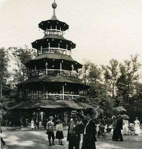 Germany Munich Chinese Tower Englischer Garten Old Photo Stereoview NPG 1900