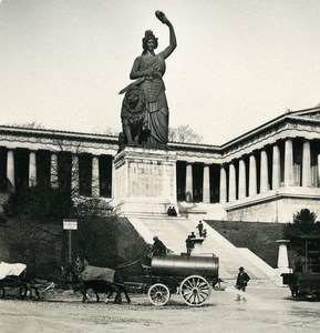 Germany Munich Monument Bavaria Watering Horse Cart Photo Stereoview NPG 1900