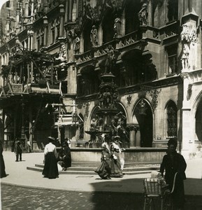 Germany Munich Fisch Fountain Brunnen München Old Photo Stereoview NPG 1900