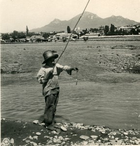 Caucasus Mountain Pyatigorsk Beshtau Fisherman Бештау Photo Stereoview NPG 1906