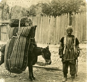 Caucase Georgie Tiflis marchand de Charbon Tbilissi თბილისი Ancienne Photo Stereo NPG 1906