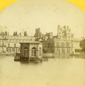 France Fontainebleau Castle Carp Pond and Pavilion Old Photo Stereoview 1870